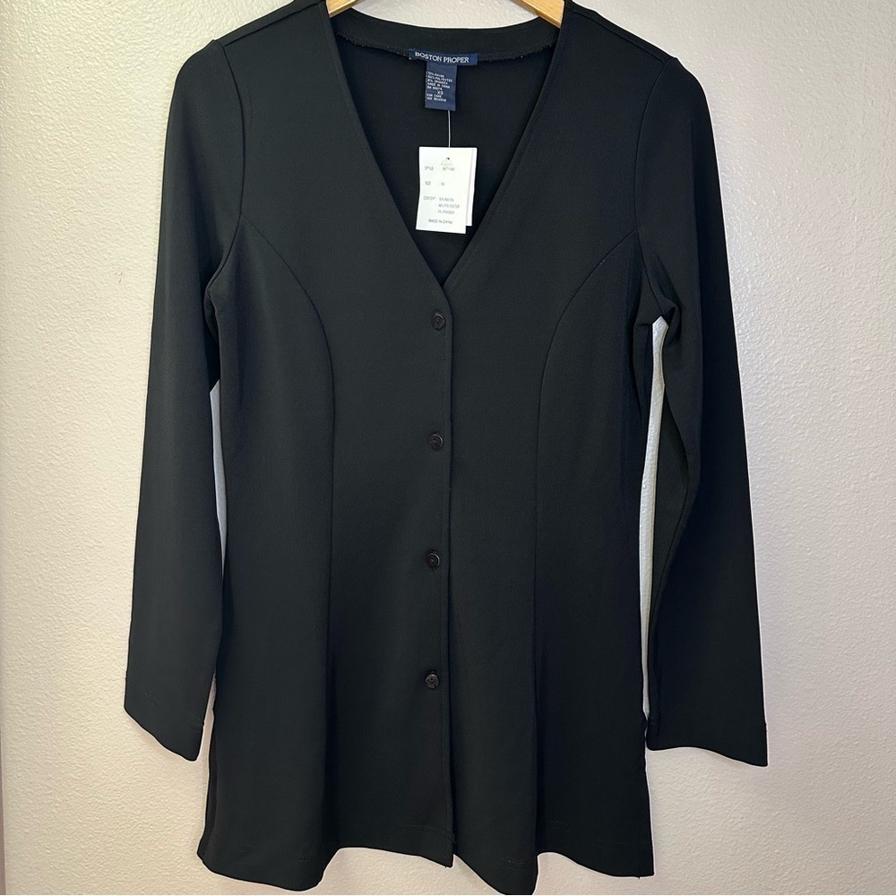 NWT Boston Proper Black V Neck Button-Up Cardigan Jacket - Picture 2 of 7